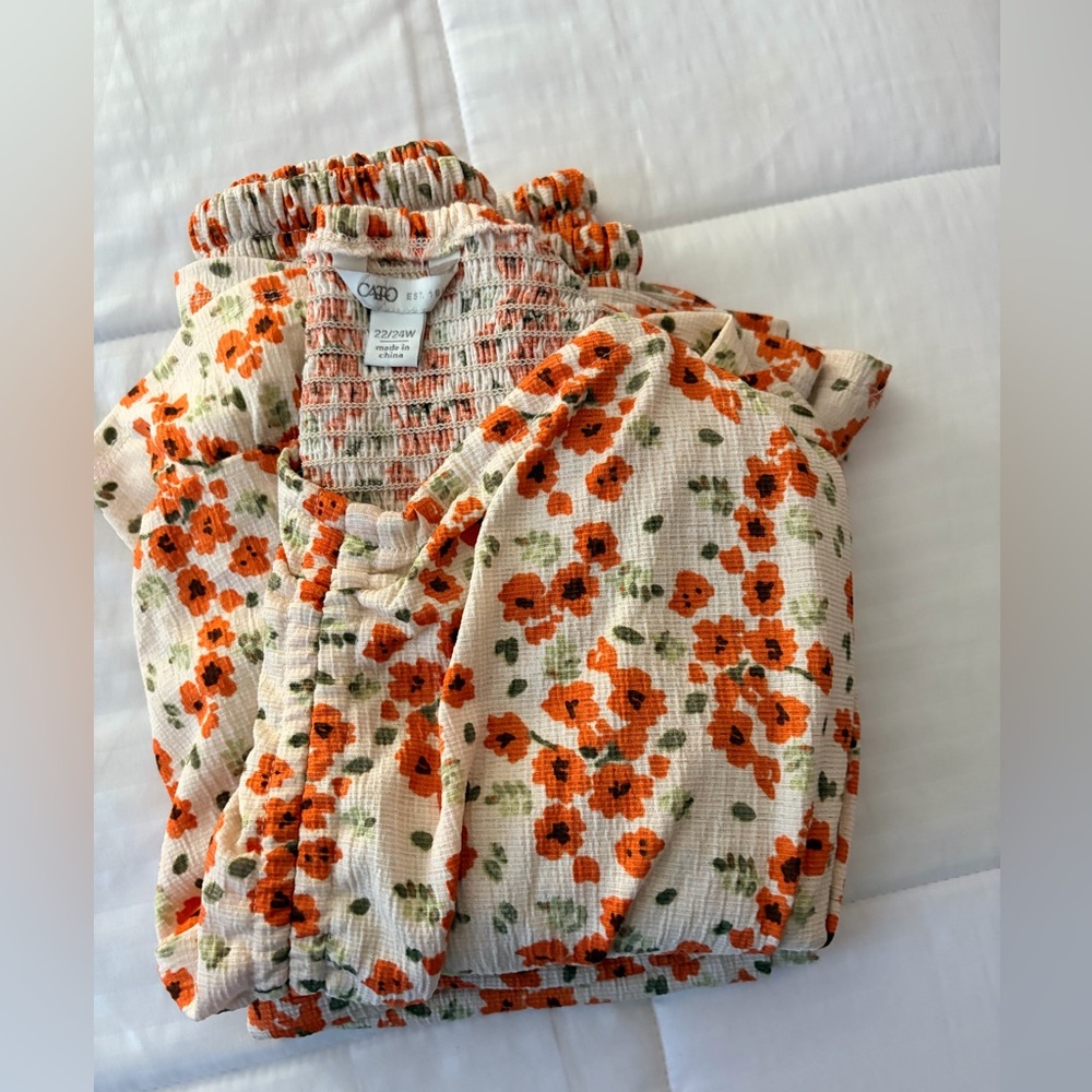 Cato Floral Two-Piece Set in White and Orange - Picture 4 of 4